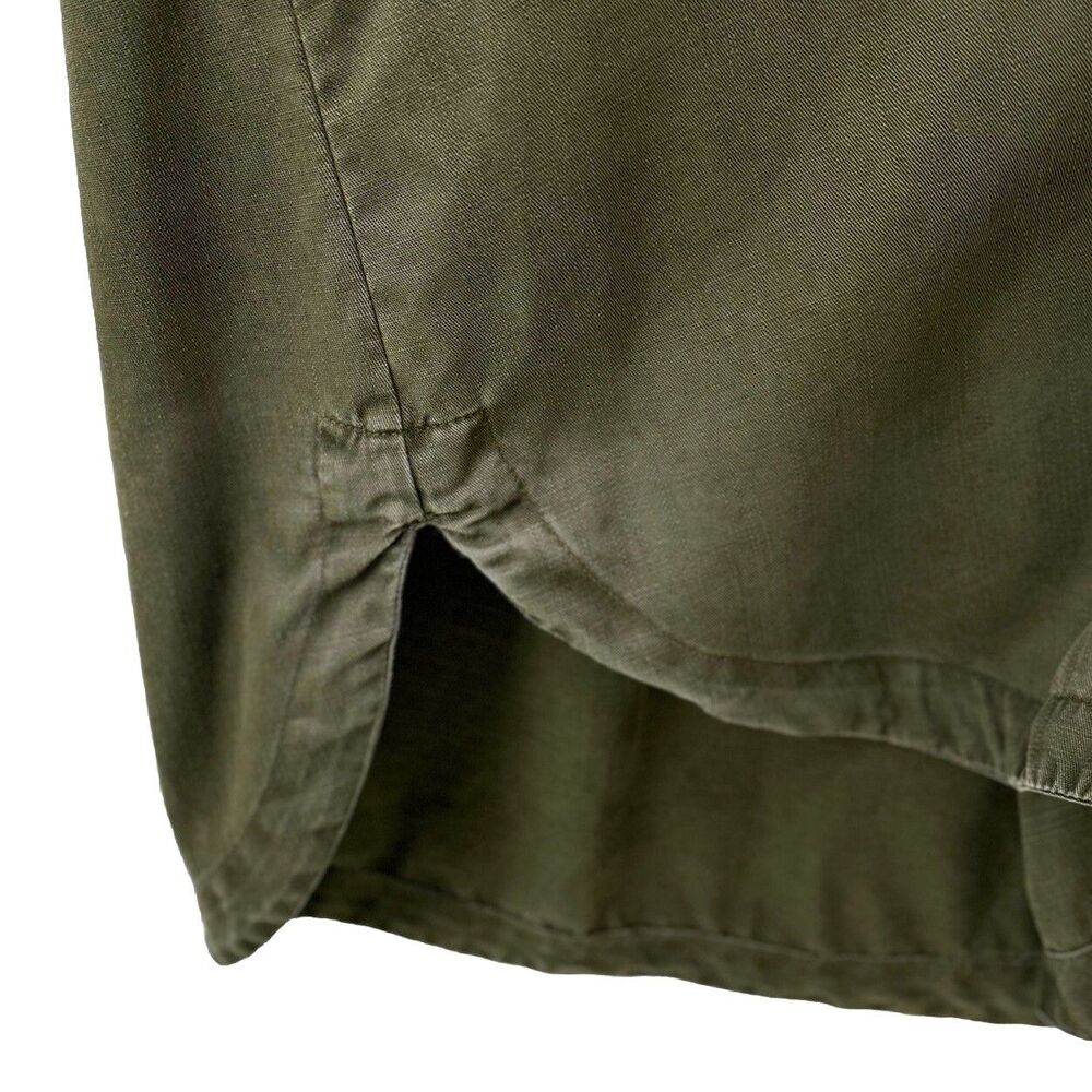 Zara Woman Denim Button Front Shirt Dress Large Army Green 3/4 Sleeves Lyocell - Picture 6 of 11